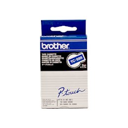 Taśma Brother laminowana   9mm x 7,7m biały nadruk / niebieskie tłoTaśma Brother laminowana...